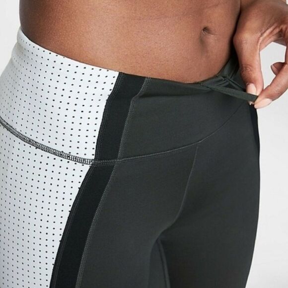 Athleta Colorblock Contender 7/8 Leggings Tights Olive White Black S - Picture 4 of 7